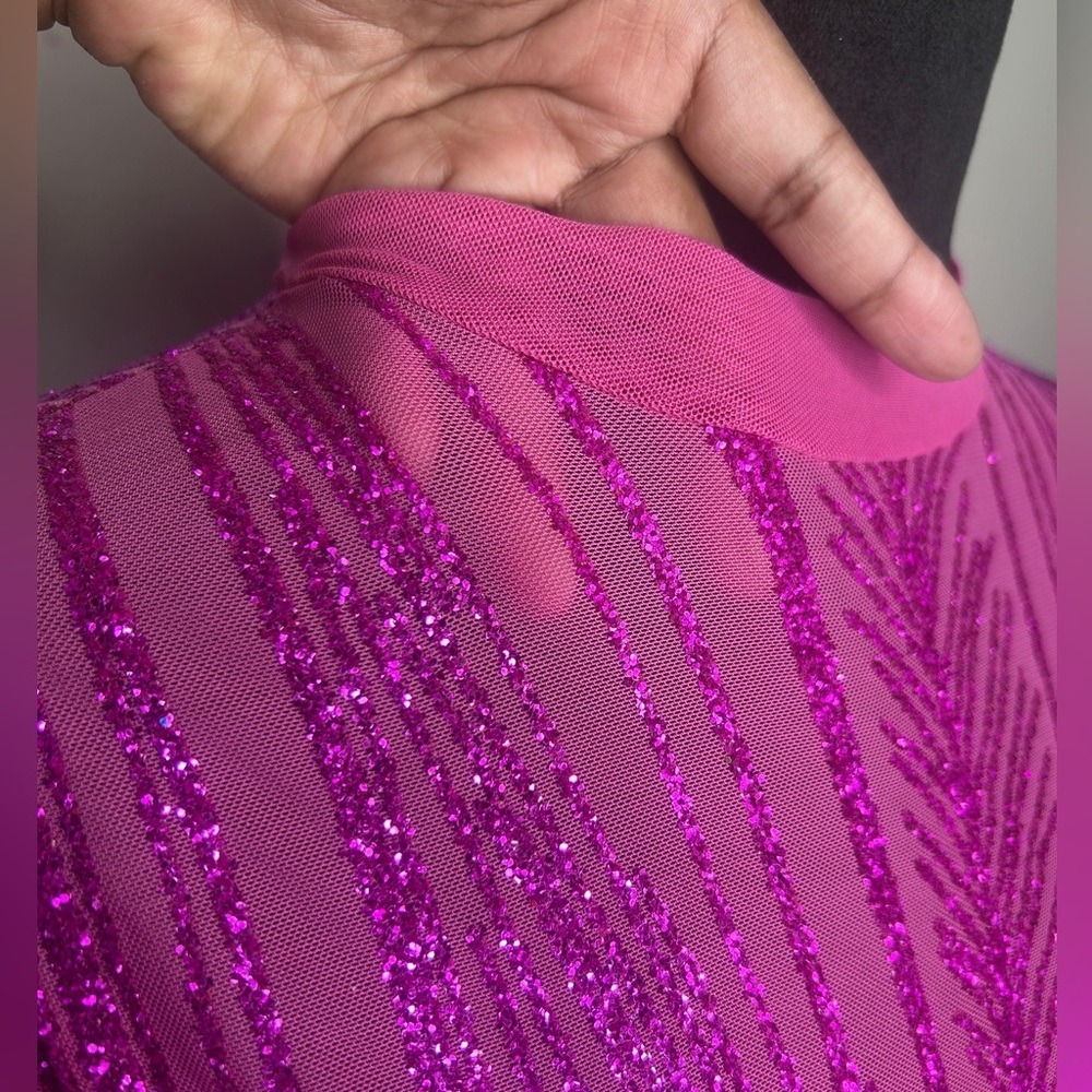 Sexy party birthday club pink glitter see through midi dress - Picture 4 of 14
